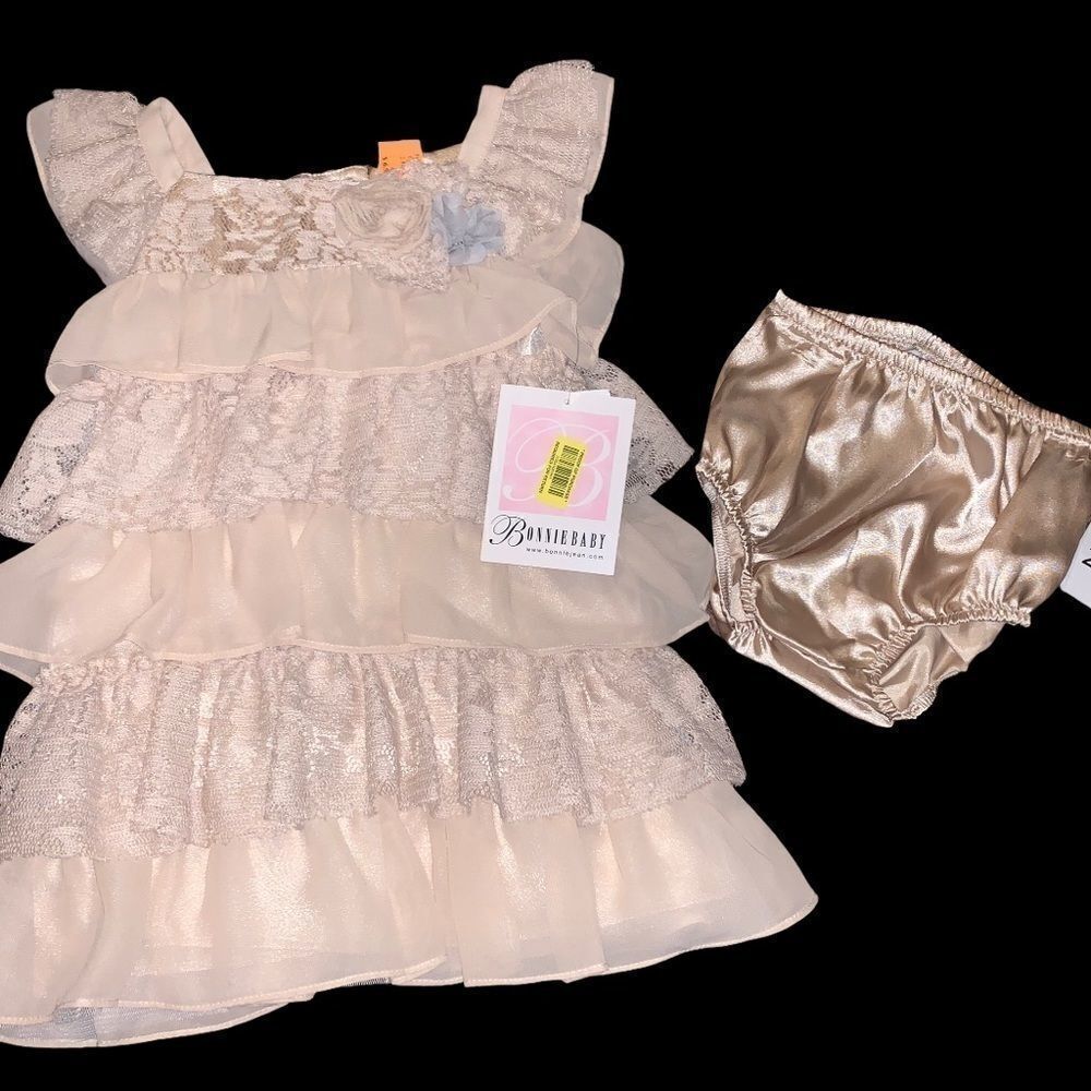 4/$25‎ - NWT - 2 pc Bonnie Baby gold dress w/ diaper cover